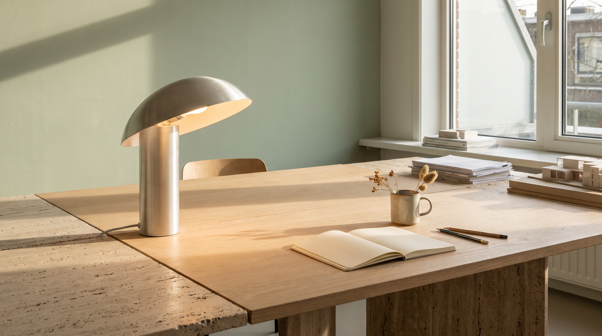 Foldsee AI-created editorial desk scene with soft natural light